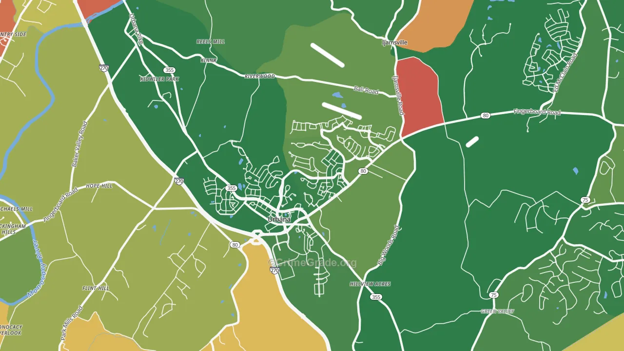 Urbana, MD Map of Robbery Rates
