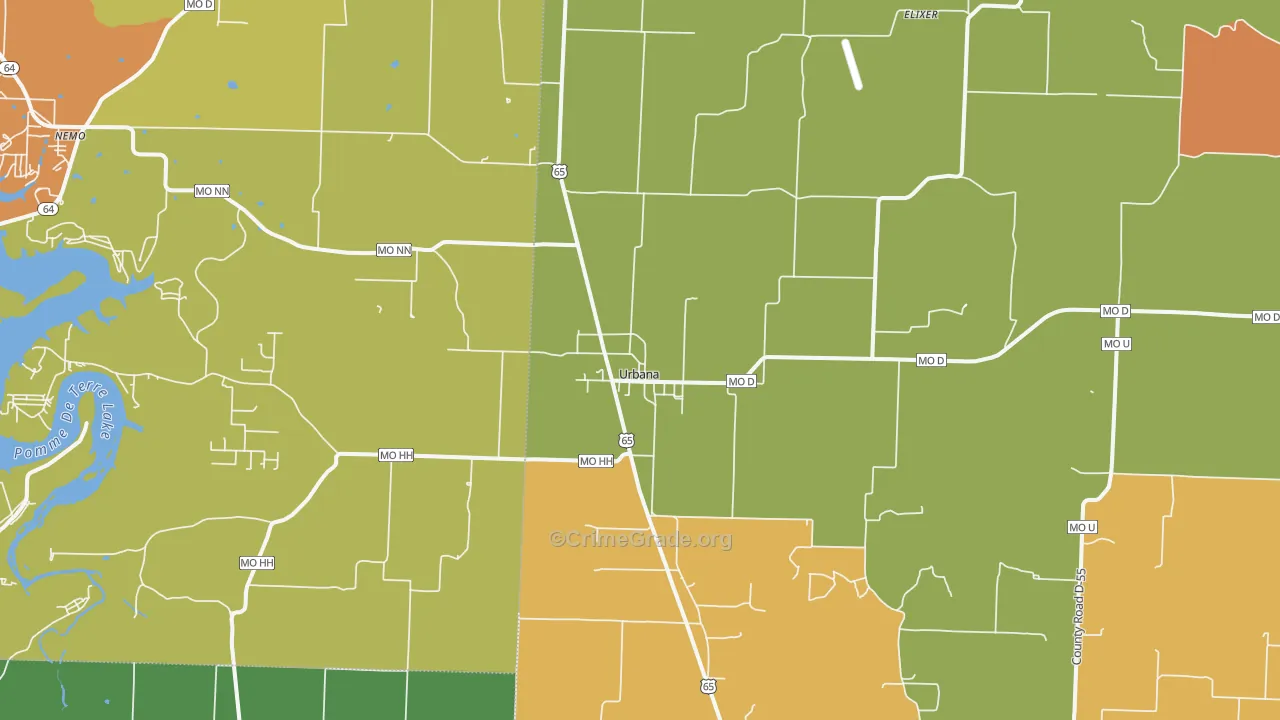 Urbana, MO Map of Robbery Rates