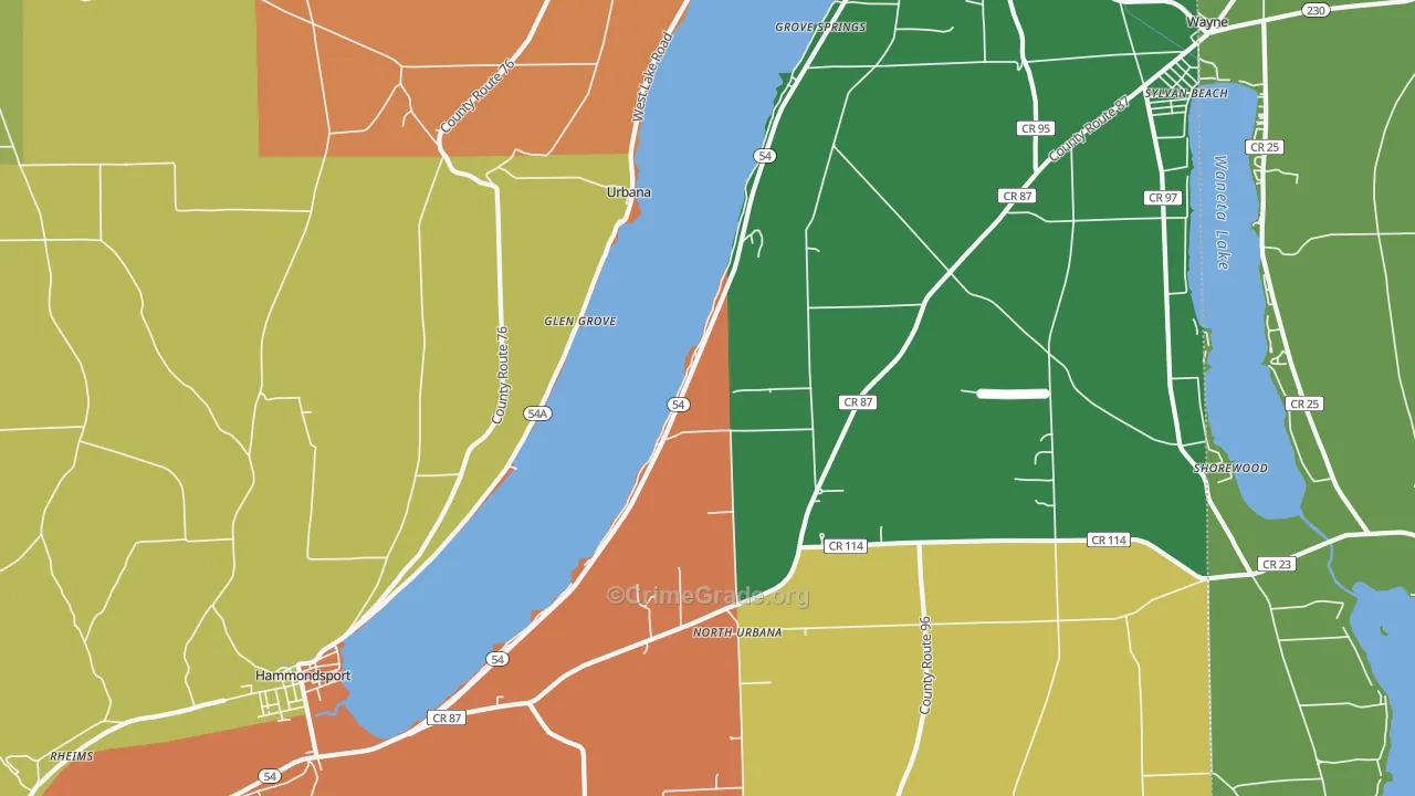 Urbana, NY Map of Robbery Rates