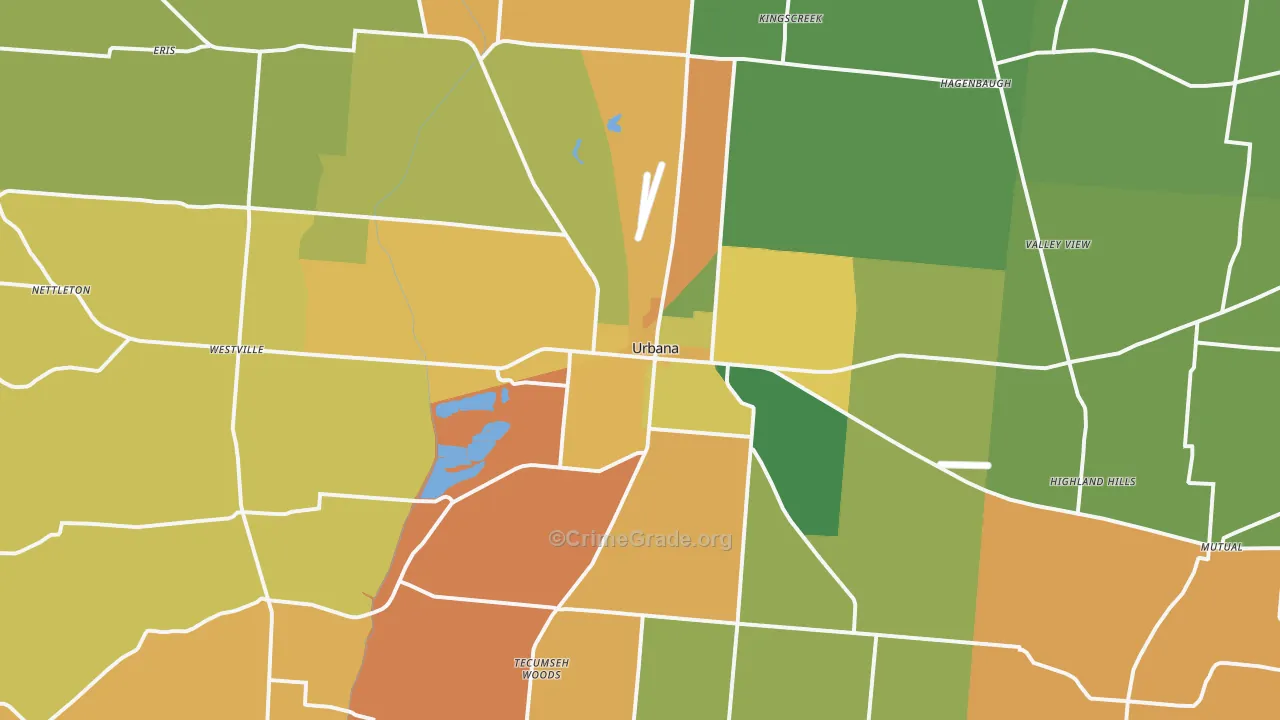 Urbana, OH Map of Robbery Rates