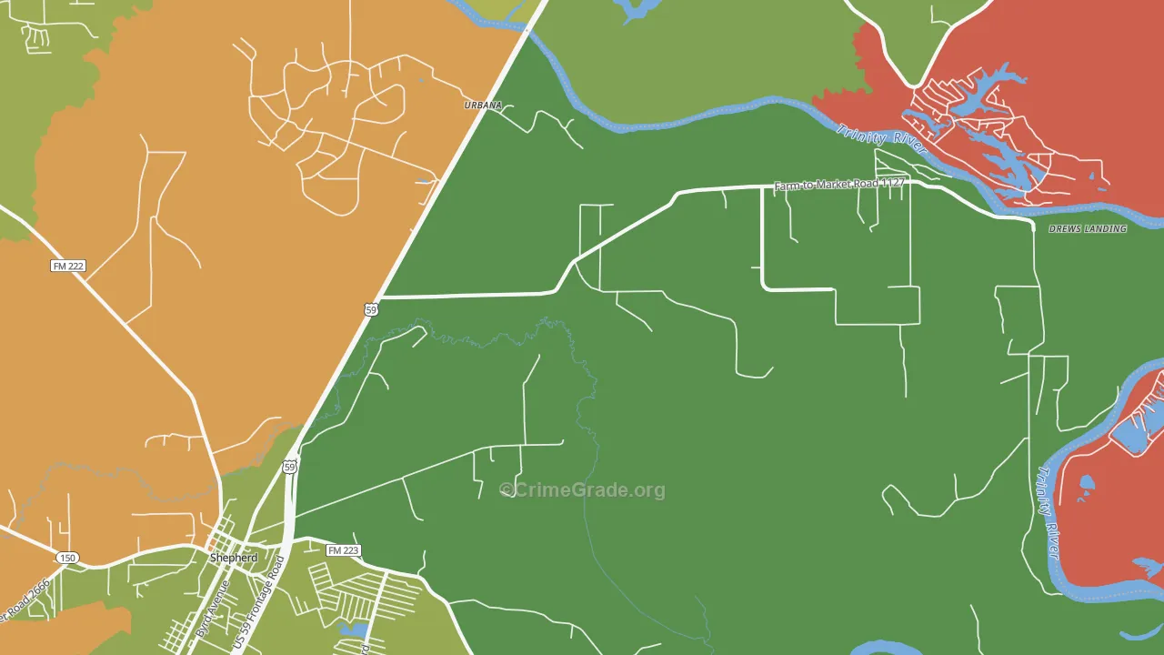 Urbana, TX Map of Robbery Rates