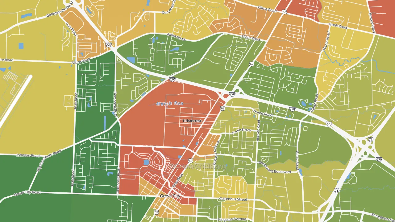 Urbancrest, OH Map of Robbery Rates