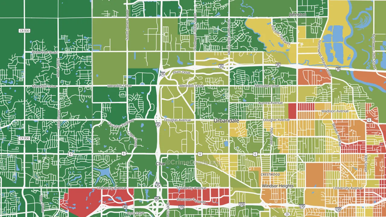 Urbandale, IA Map of Robbery Rates