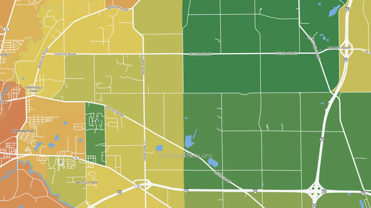 Urbandale, MI Map of Robbery Rates