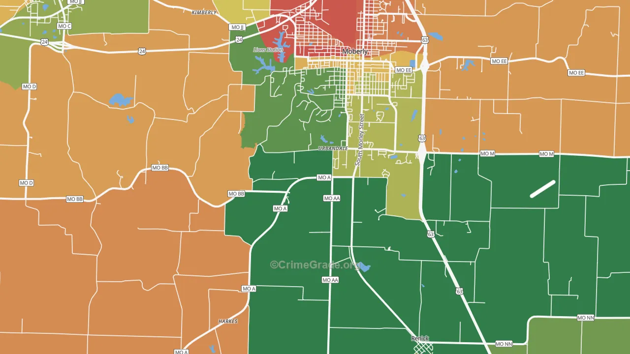 Urbandale, MO Map of Robbery Rates
