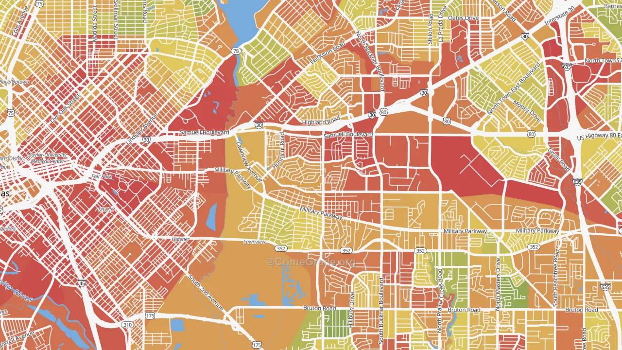 Urbandale-Parkdale, Dallas, TX Map of Robbery Rates
