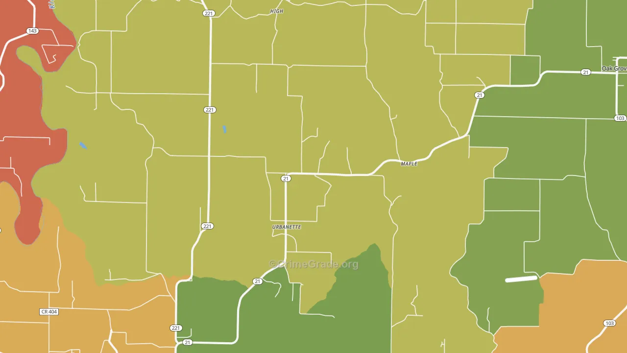 Urbanette, AR Map of Robbery Rates