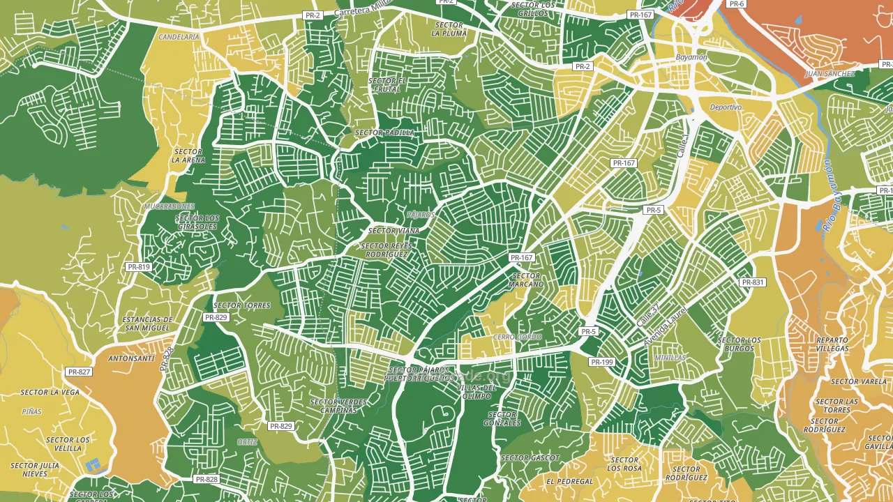 Urbanizacion Bayamon Gdns, Bayamon, PR Map of Robbery Rates
