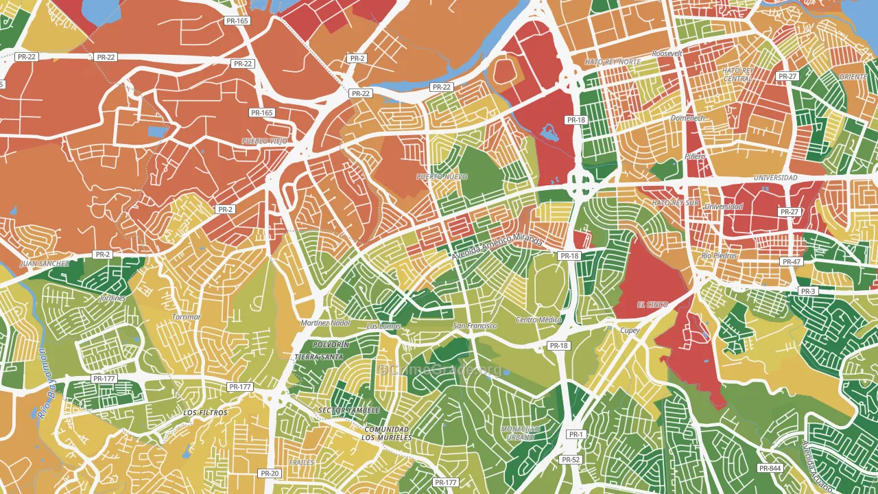 Urbanizacion Caparra Terrace, San Juan, PR Map of Robbery Rates