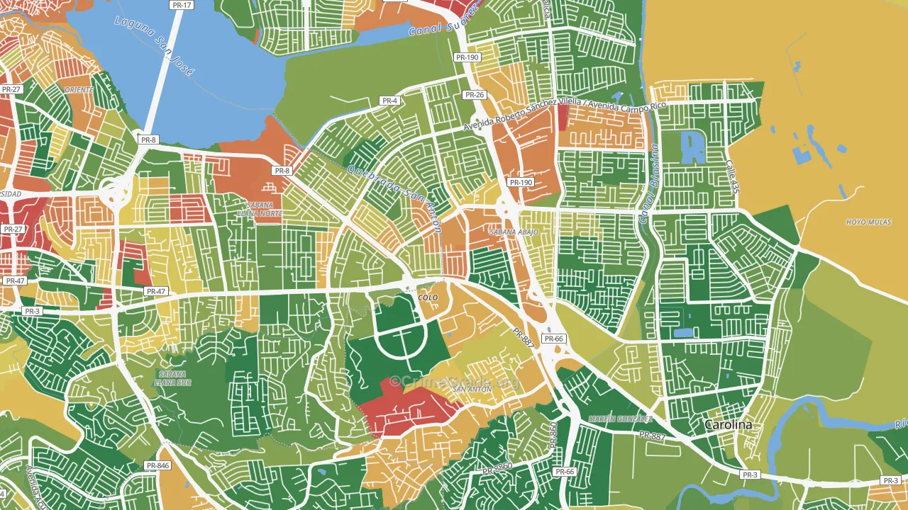 Urbanizacion El Comandante, Carolina, PR Map of Robbery Rates