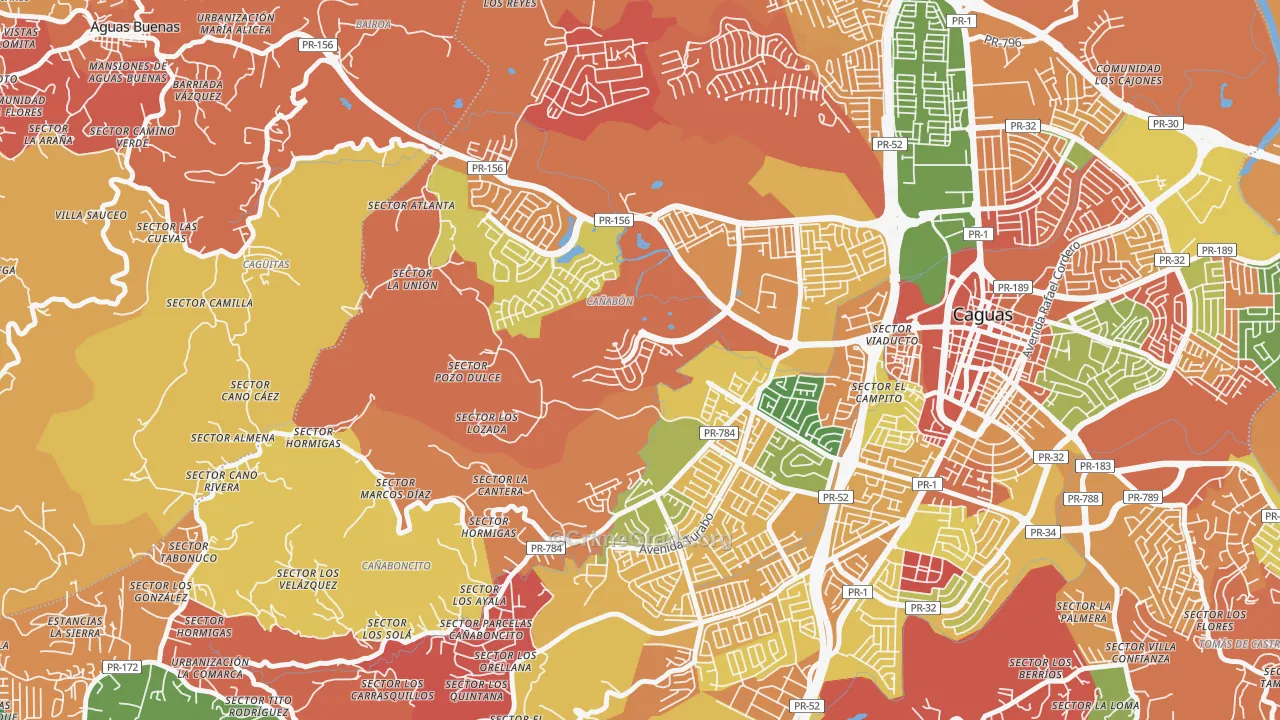 Urbanizacion El Valle At Los Prados, Caguas, PR Map of Robbery Rates