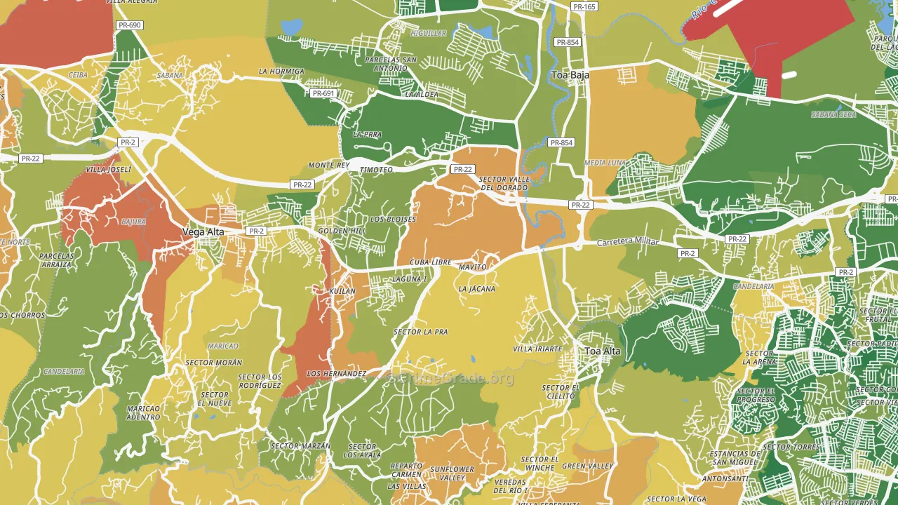 Urbanizacion Las Colinas, Dorado, PR Map of Robbery Rates