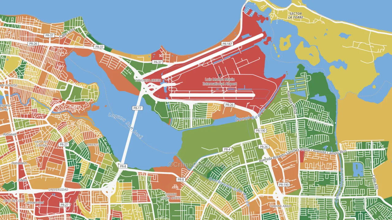 Urbanizacion Los Angeles, Carolina, PR Map of Robbery Rates