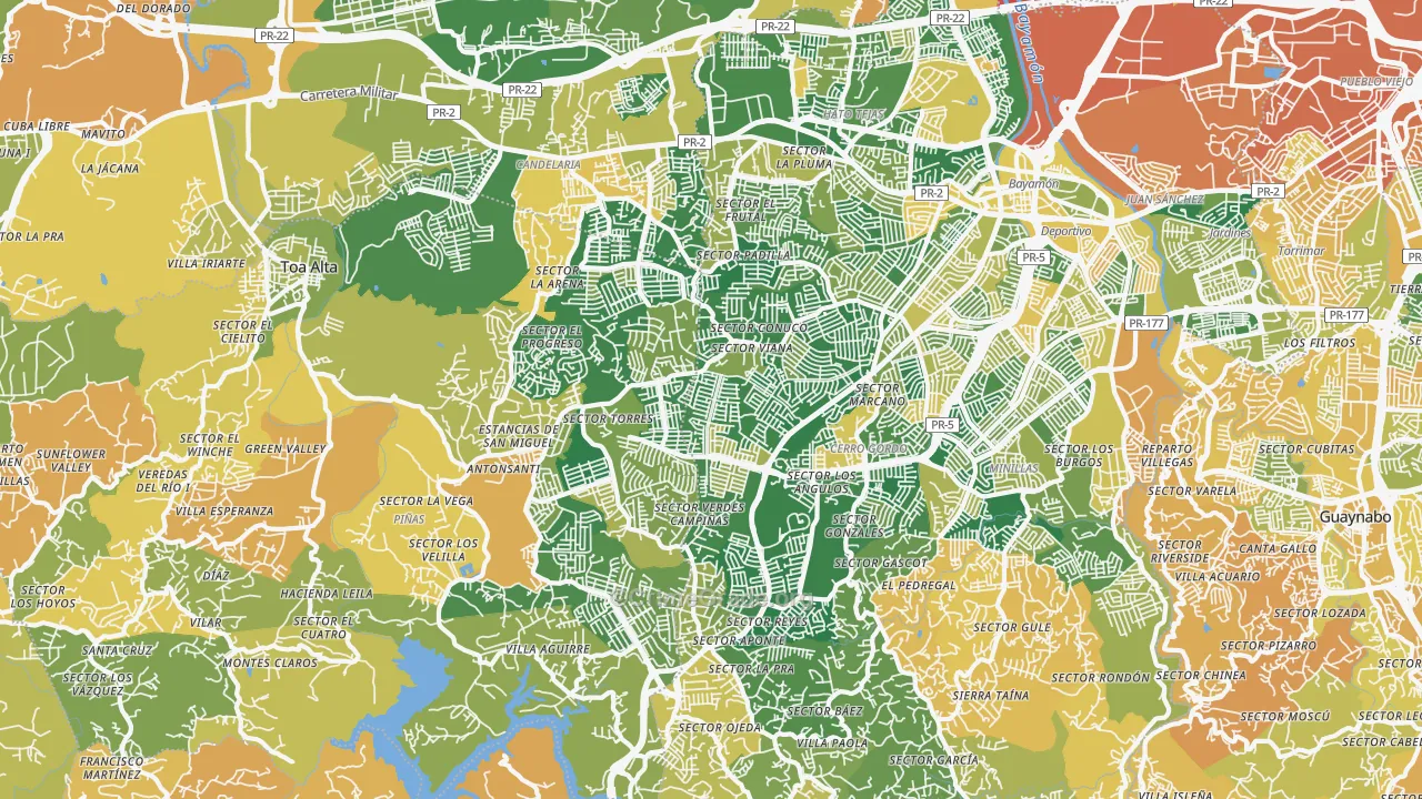 Urbanizacion Miraflores, Bayamon, PR Map of Robbery Rates