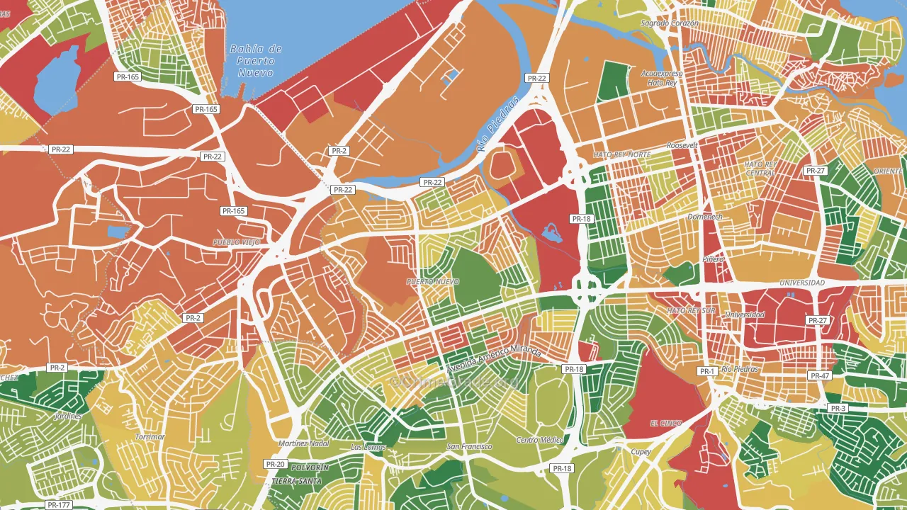 Urbanizacion Puerto Nuevo, San Juan, PR Map of Robbery Rates
