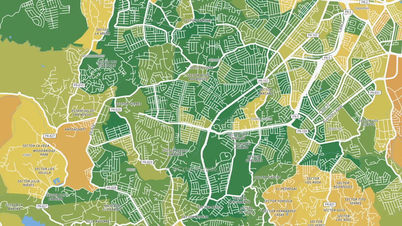 Urbanizacion Rexville, Bayamon, PR Map of Robbery Rates