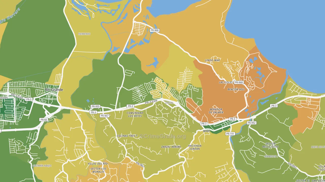 Urbanizacion Rio Grande Estates, Rio Grande, PR Map of Robbery Rates