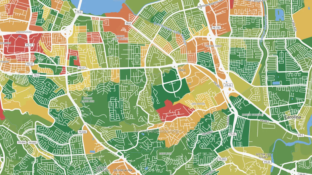 Urbanizacion San Martin, San Juan, PR Map of Robbery Rates