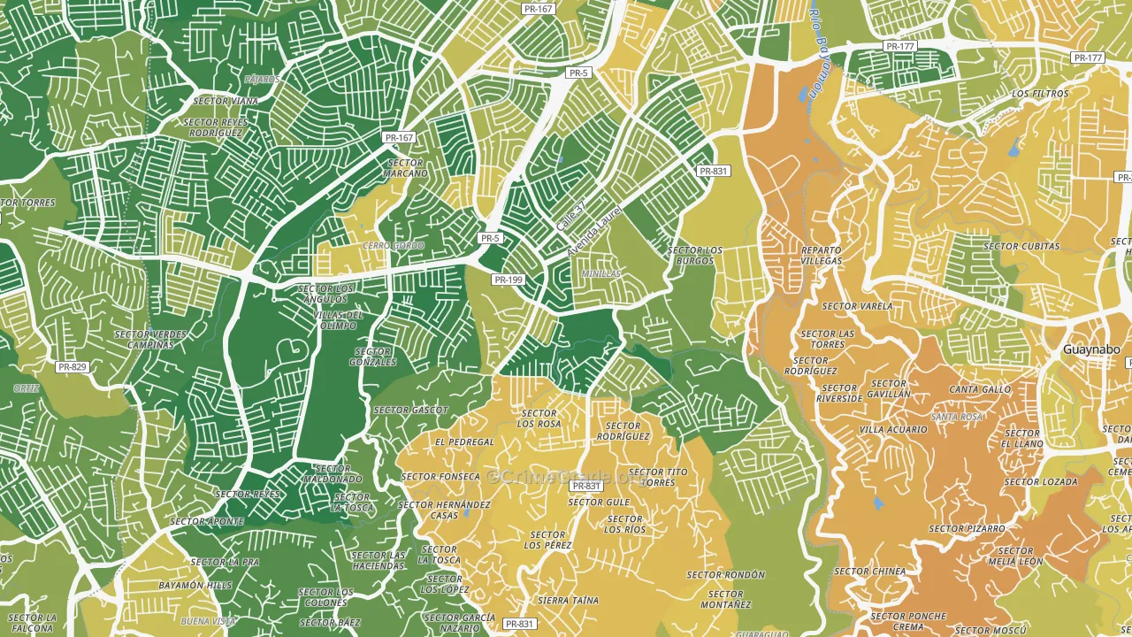 Urbanizacion Santa Juanita, Bayamon, PR Map of Robbery Rates