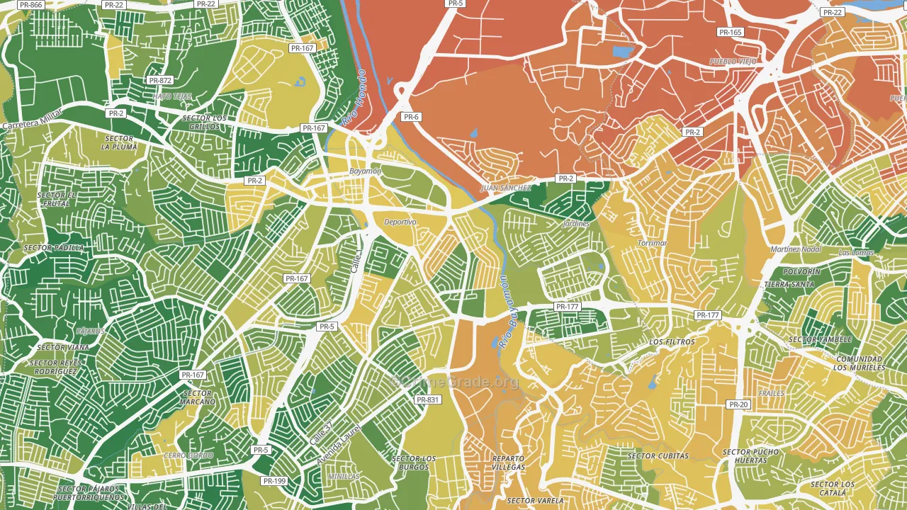 Urbanizacion Santa Rosa, Bayamon, PR Map of Robbery Rates