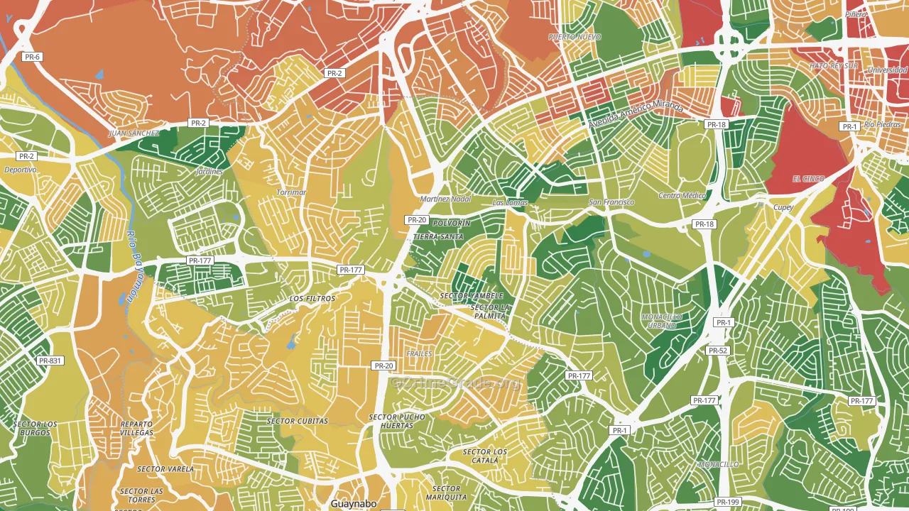 Urbanizacion Santiago Iglesias, San Juan, PR Map of Robbery Rates