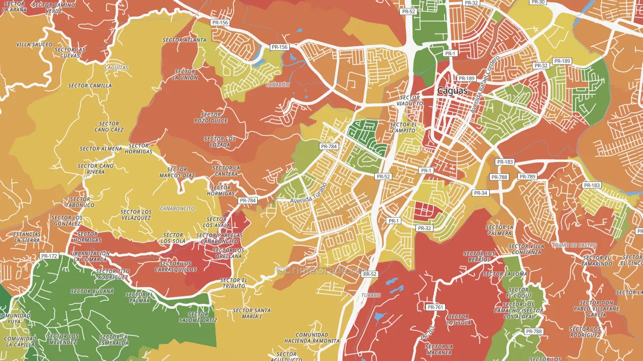Urbanizacion Turabo Gdns, Caguas, PR Map of Robbery Rates