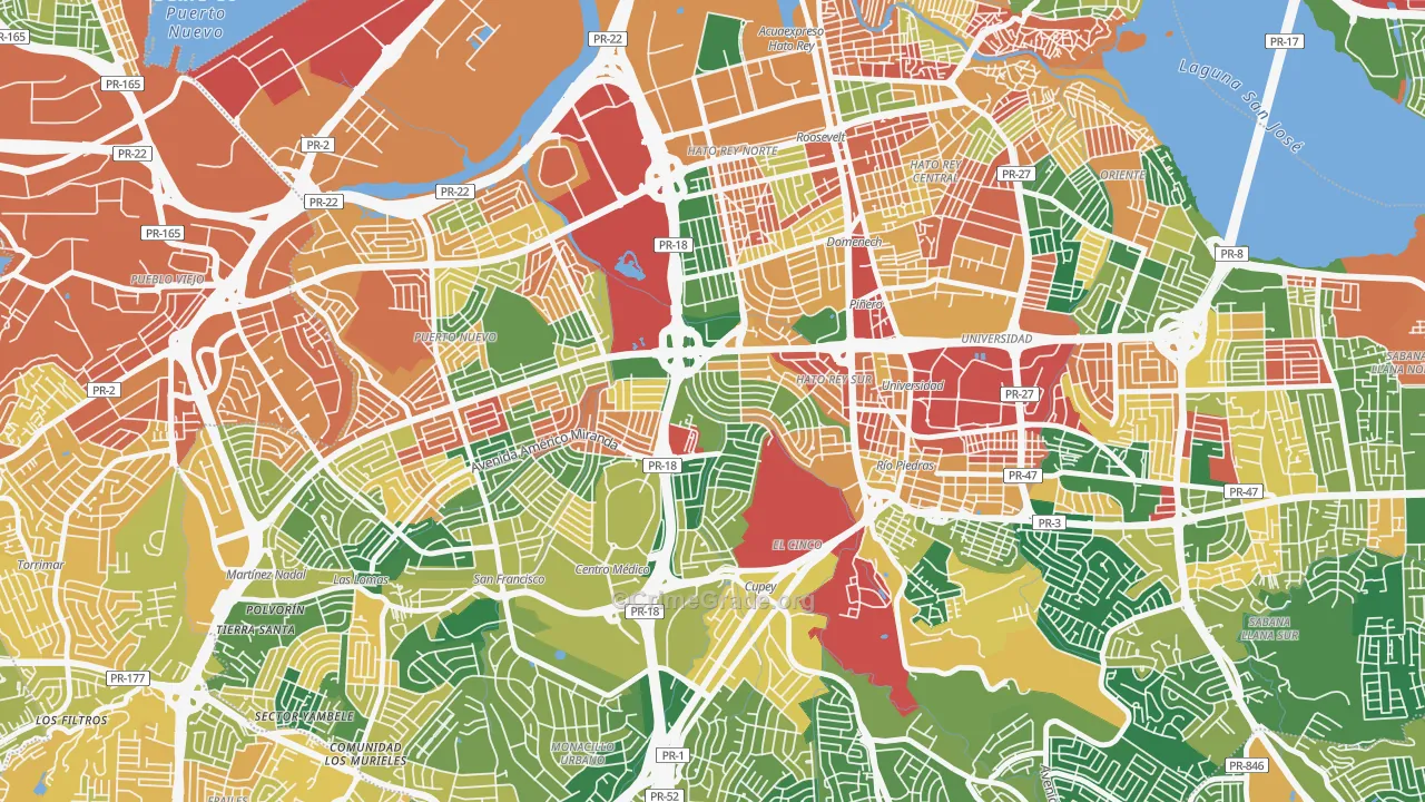 Urbanizacion University Gdns, San Juan, PR Map of Robbery Rates