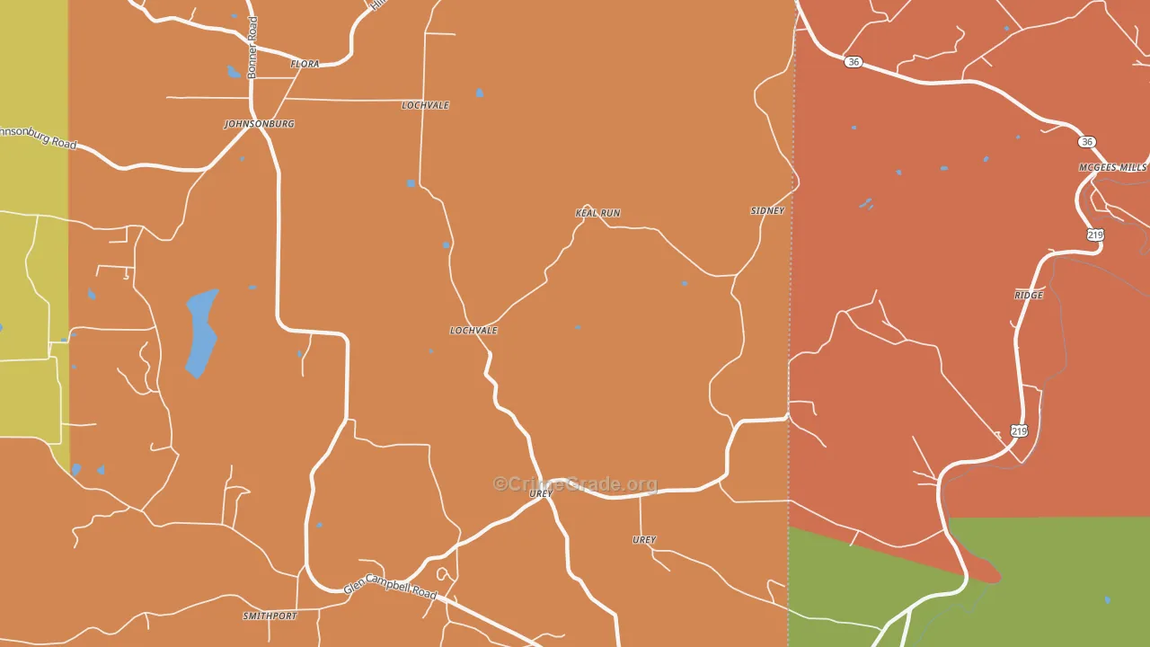 Urey, PA Map of Robbery Rates