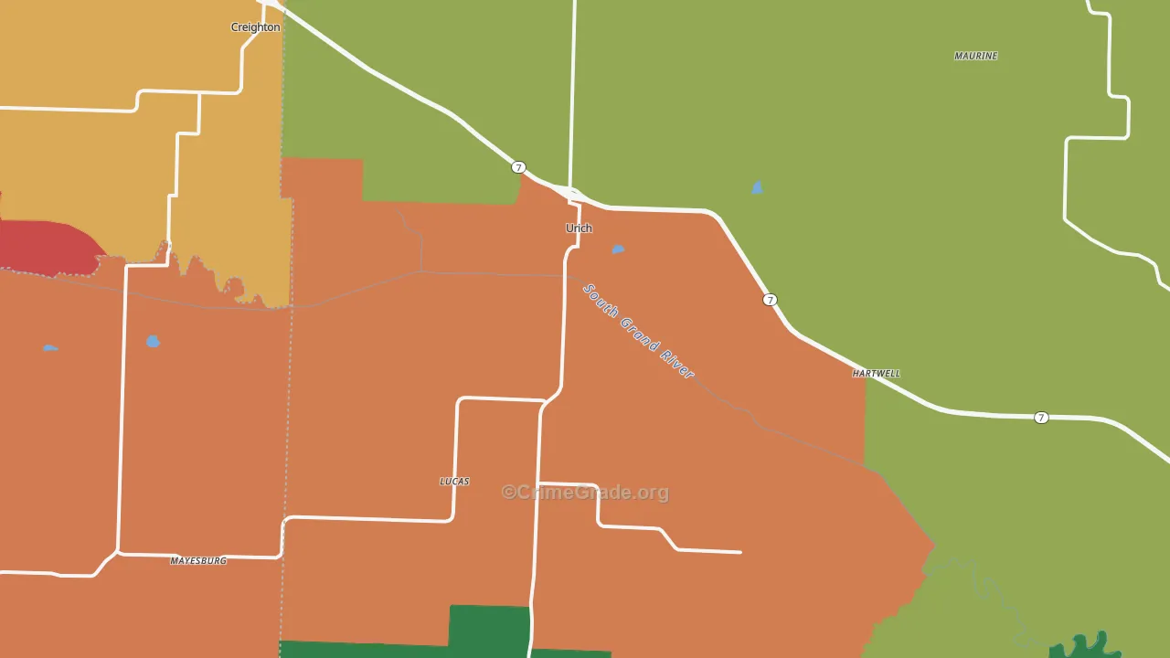 Urich, MO Map of Robbery Rates