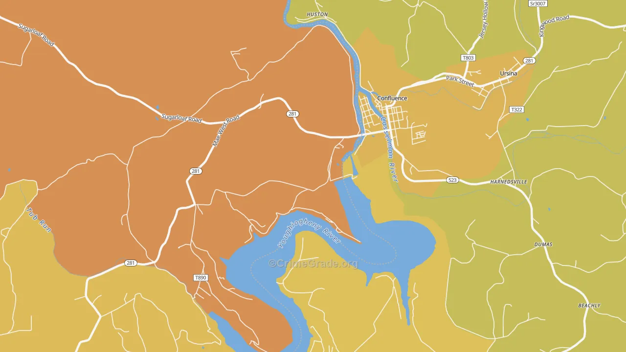 Ursina Junction, PA Map of Robbery Rates
