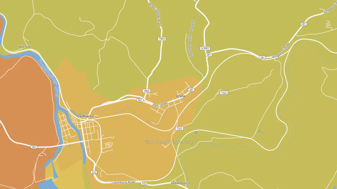 Ursina, PA Map of Robbery Rates