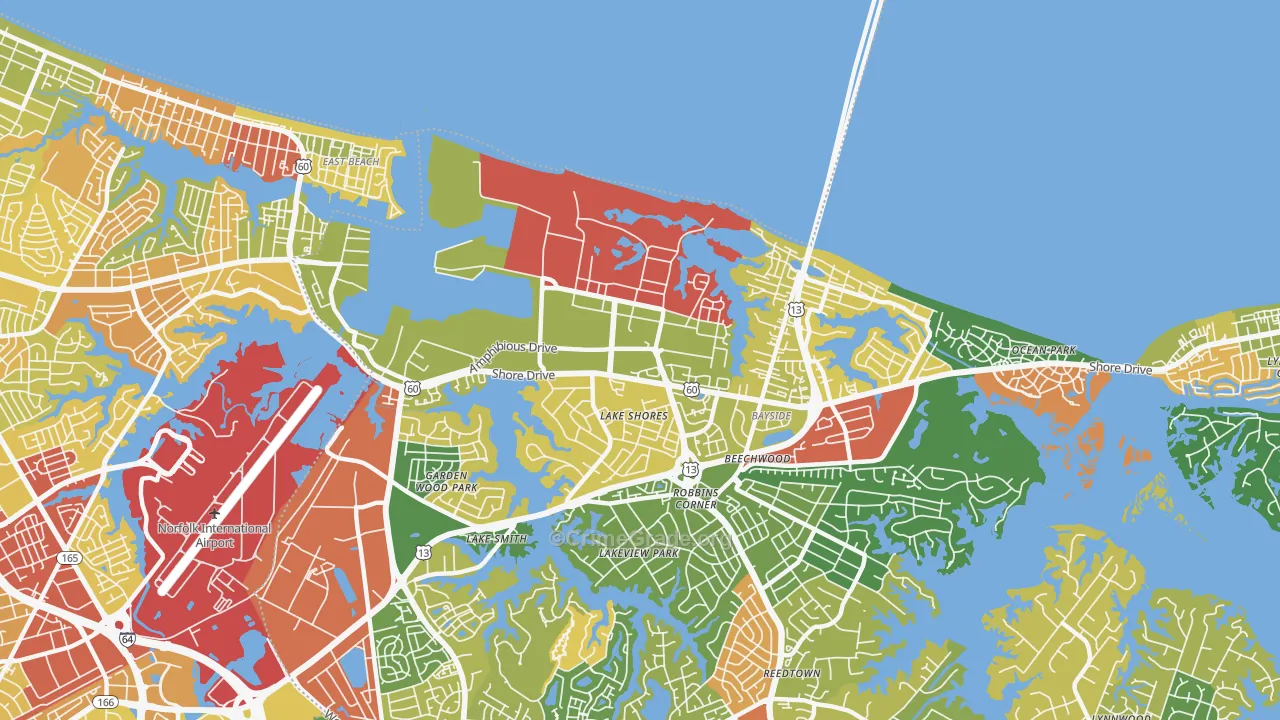 US Navy Little Creek Amphibious Base, Norfolk, VA Map of Robbery Rates