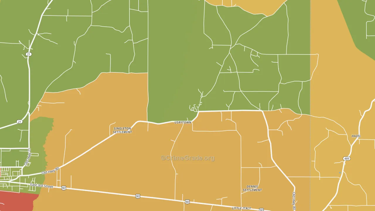 Usrytown, MS Map of Robbery Rates