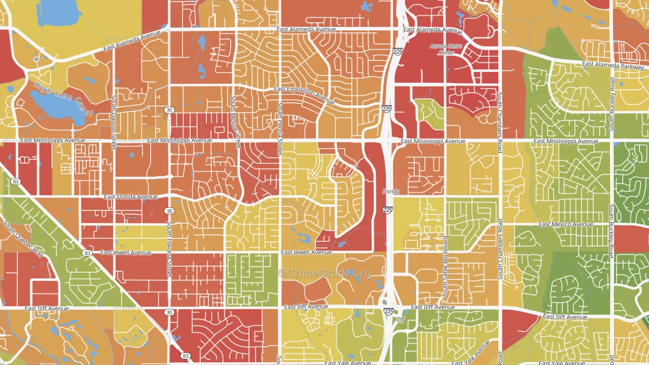 Utah Park, Aurora, CO Map of Robbery Rates