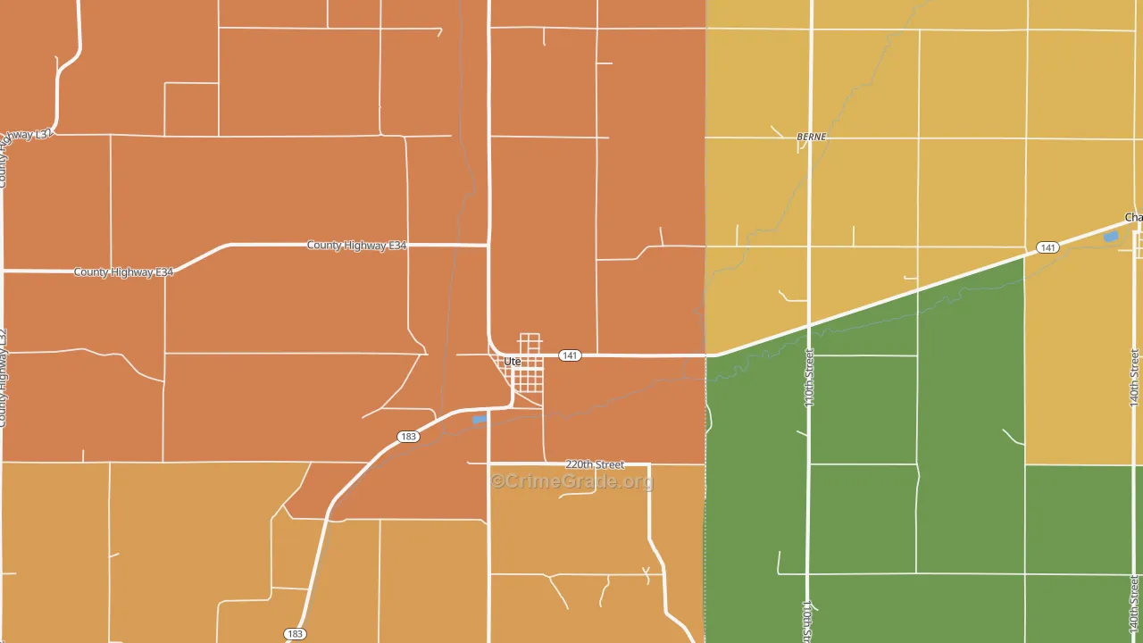 Ute, IA Map of Robbery Rates