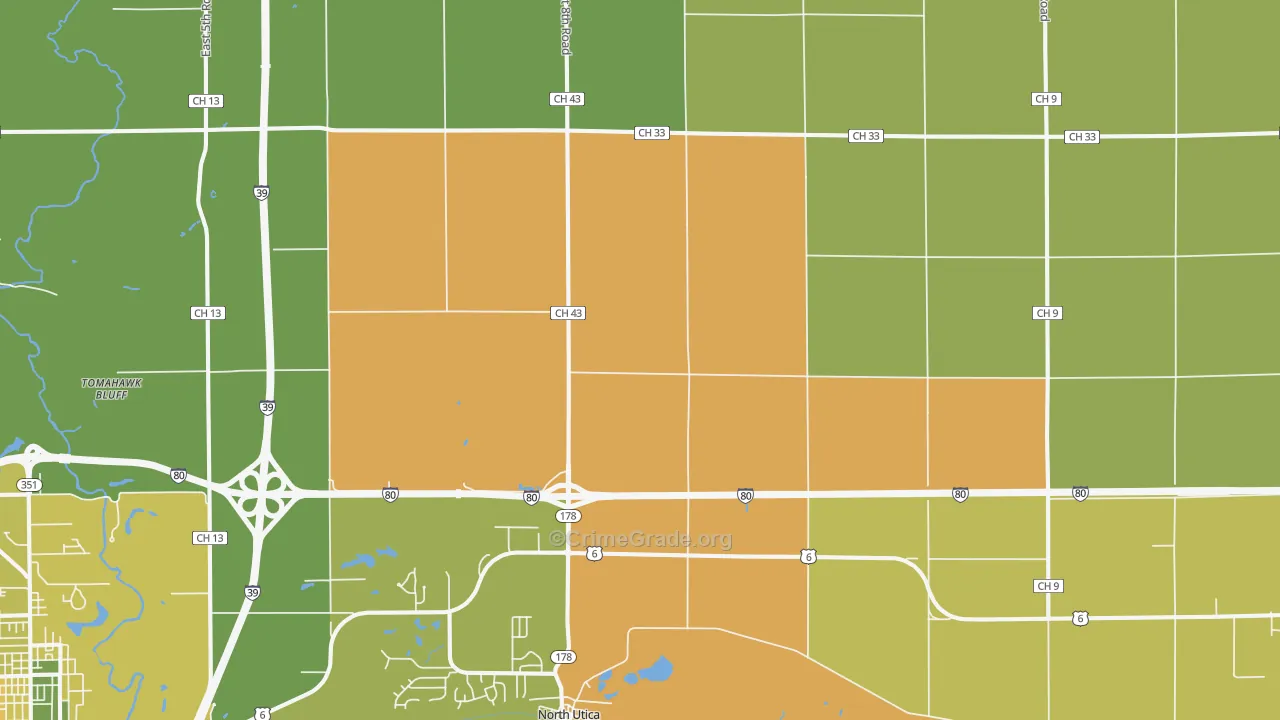 Utica, IL Map of Robbery Rates