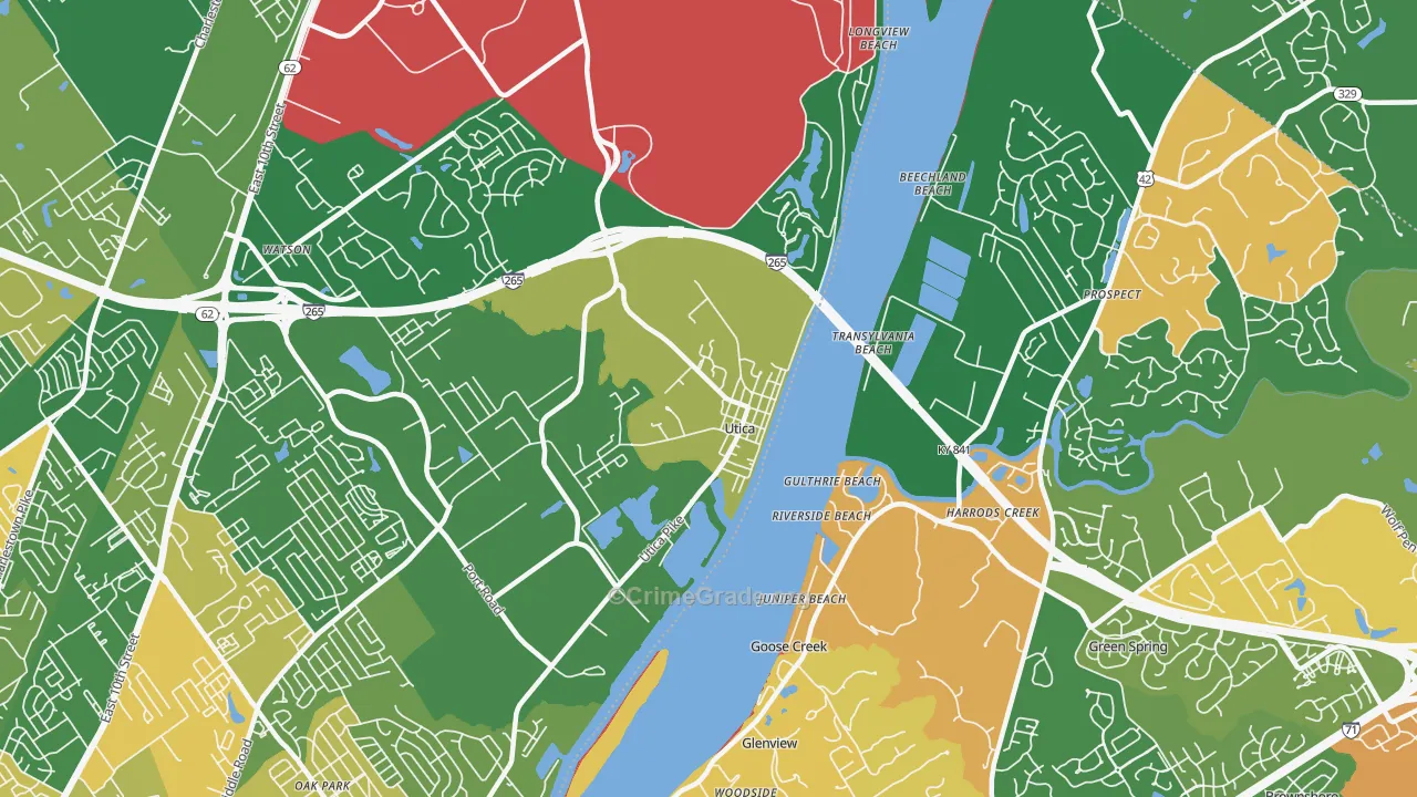 Utica, IN Map of Robbery Rates
