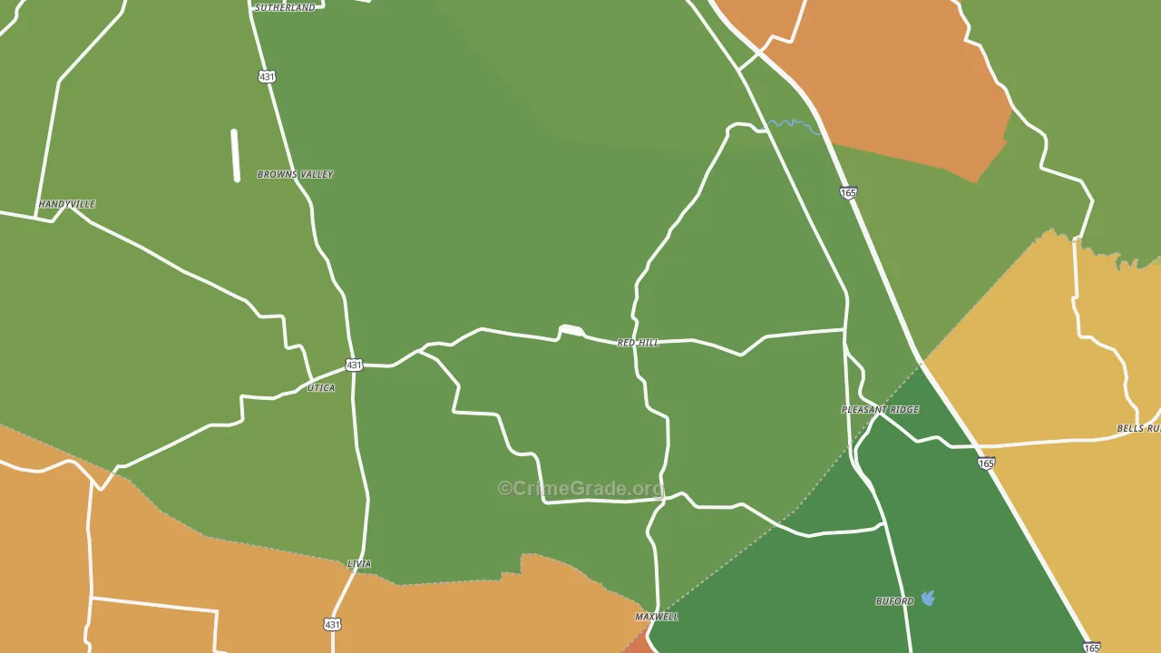 Utica, KY Map of Robbery Rates
