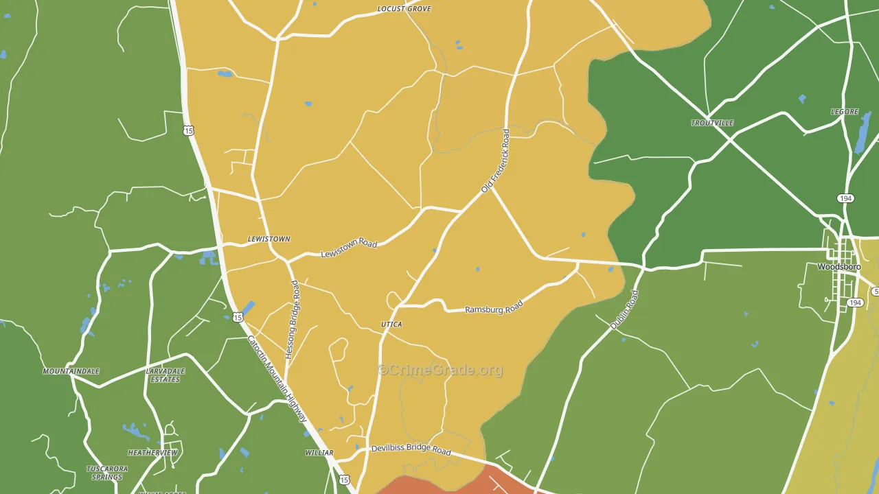 Utica, MD Map of Robbery Rates