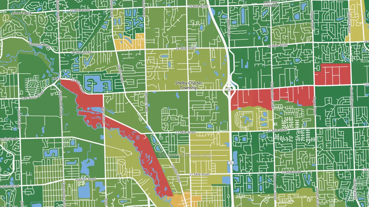 Utica, MI Map of Robbery Rates