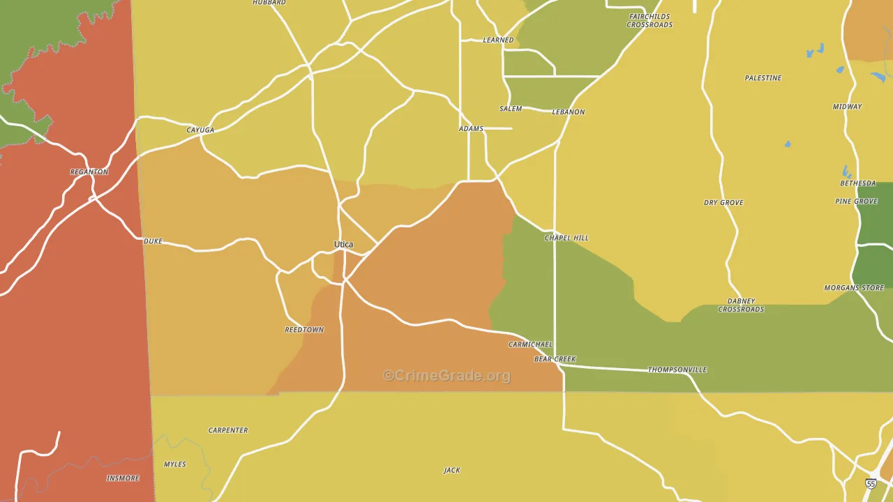 Utica, MS Map of Robbery Rates