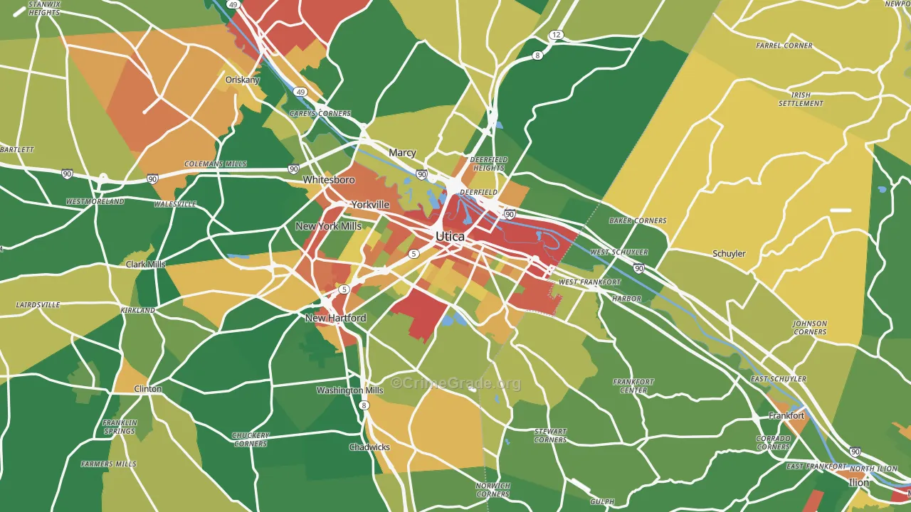 Utica, NY Map of Robbery Rates
