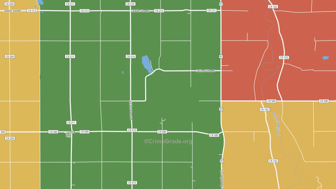 Utica, SD Map of Robbery Rates