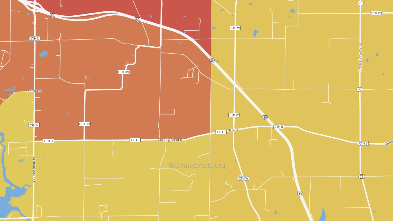Utica, WI Map of Robbery Rates