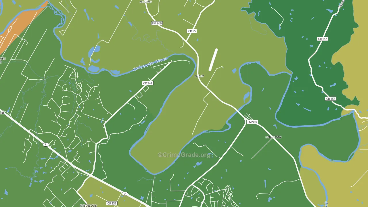 Utley, TX Map of Robbery Rates