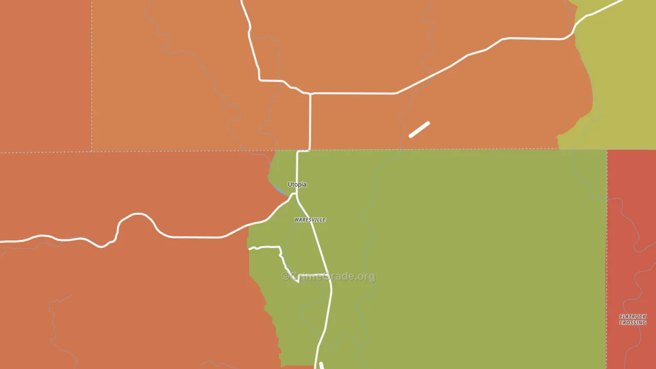 Utopia, TX Map of Robbery Rates