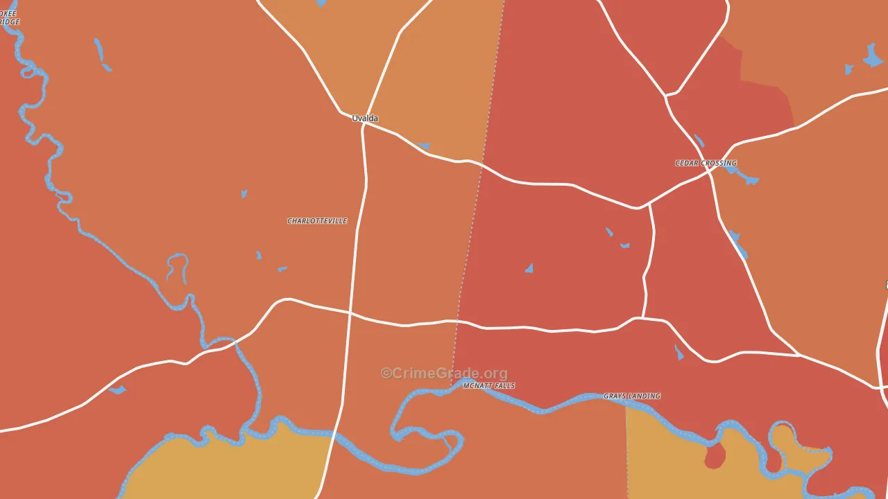 Uvalda, GA Map of Robbery Rates