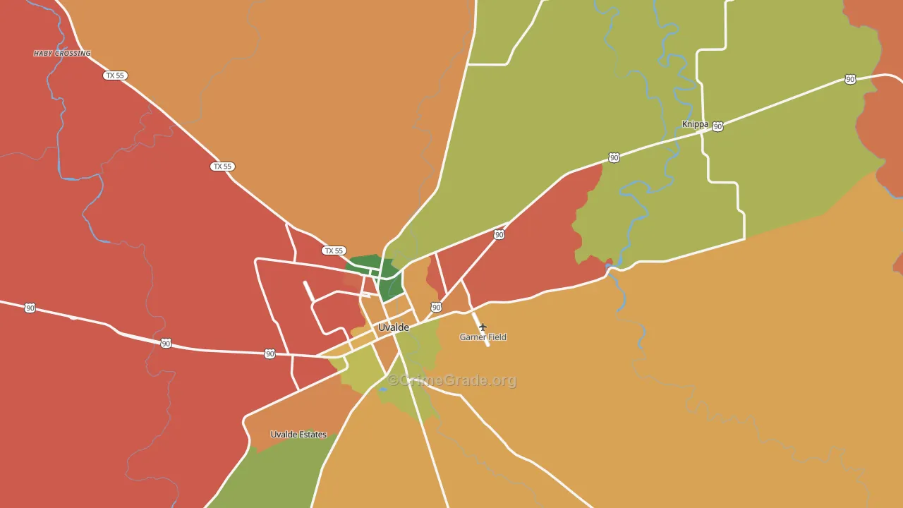 Uvalde County, TX Map of Robbery Rates