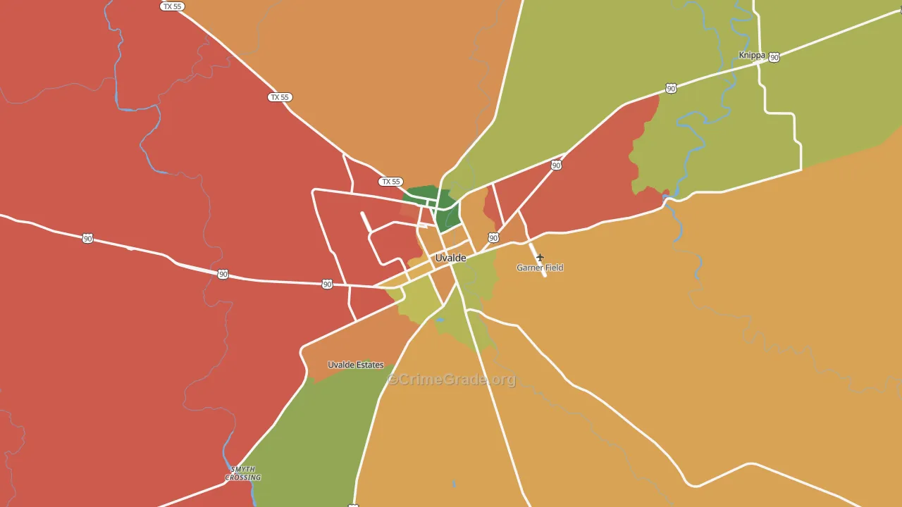 Uvalde, TX Map of Robbery Rates