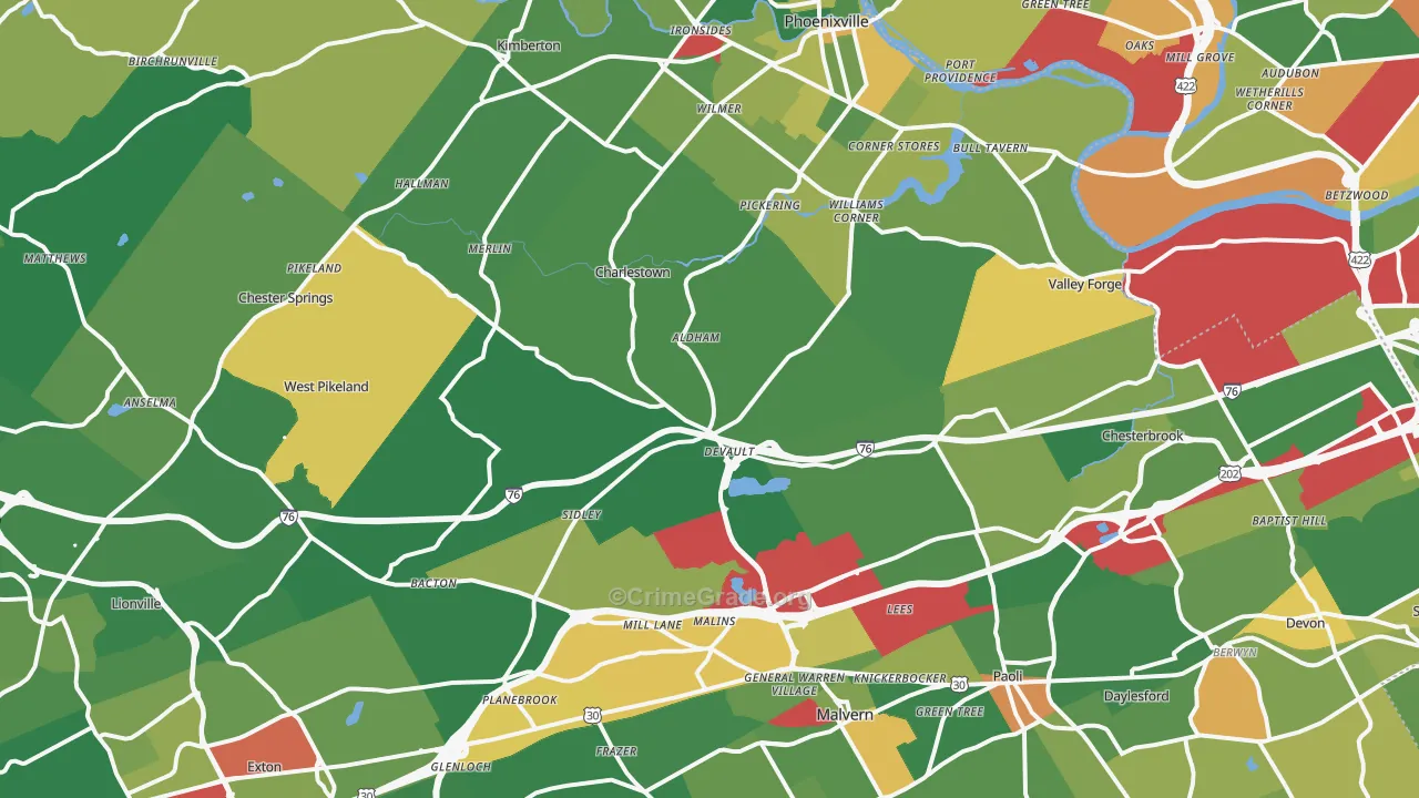 Uwchland, PA Map of Robbery Rates